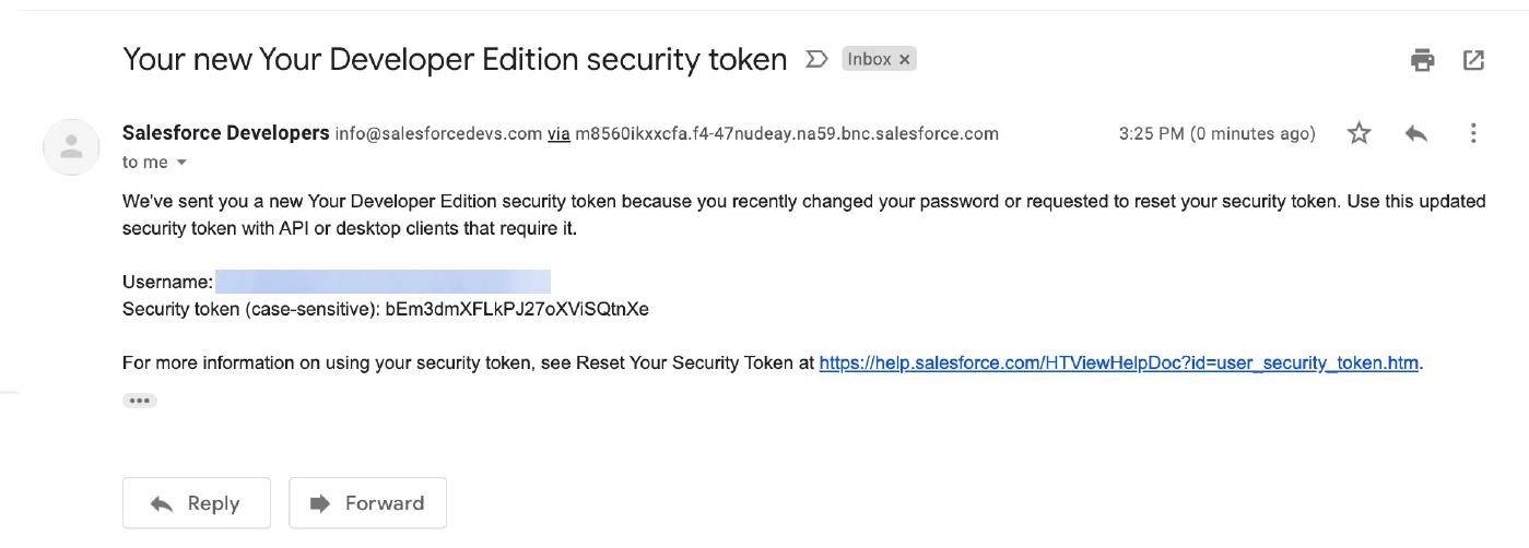 Email of security token